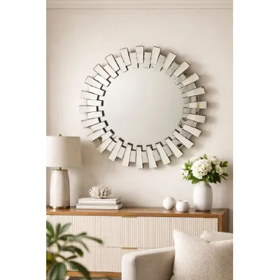 Modern Round Silver Decorative Wall Mirror 100cm