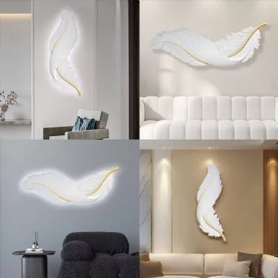 Modern White LED Feather Wall Light with Warm LED