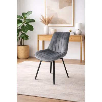 Modern Dark Grey Velvet Swivel Dining Chair with Black Legs