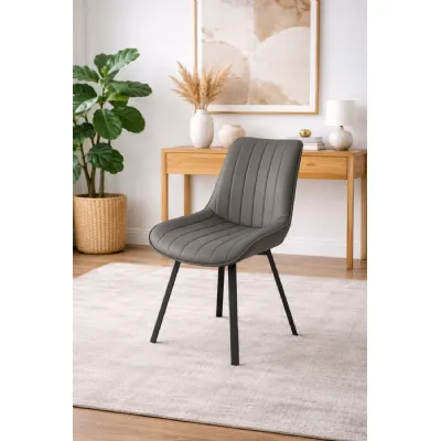 Modern Grey PU 360 Degree Swivel Dining Chair with Black Legs