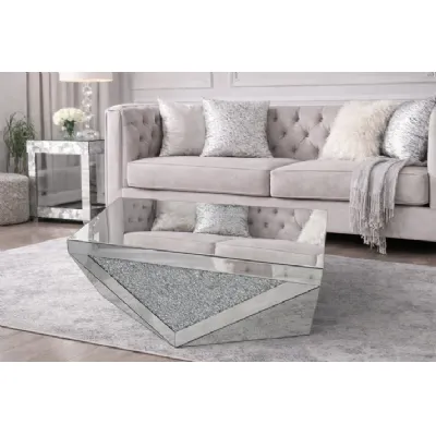 Modern Mirrored Coffee Table with Crushed Diamond Inlay Panel