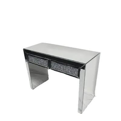 Silver Mirrored 2 Drawer Dressing Table with Crush Diamond Fronts