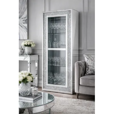Mirrored High Display Bookcase with Crushed Crystal Frame and Glass Shelves