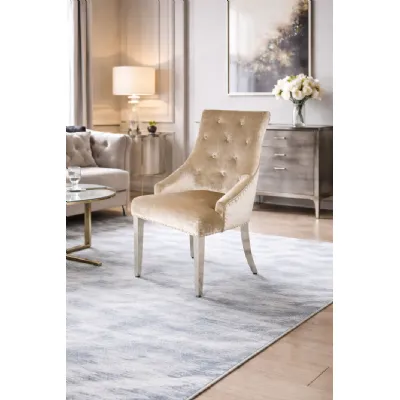 Modern Mink Velvet Dining Chair with Lion Knocker and Chrome Legs