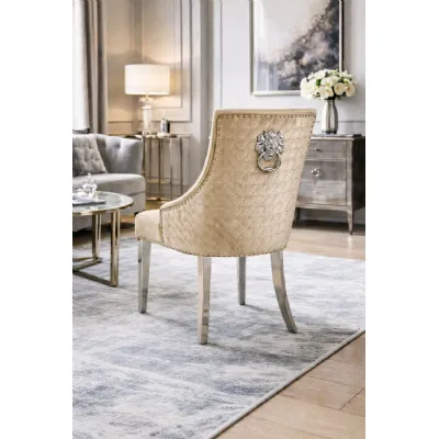 Modern Mink Velvet Upholstered Dining Chair with Lion Knocker