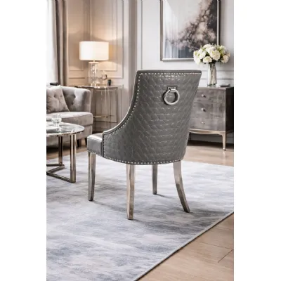 Modern Dark Grey PU Upholstered Dining Chair with Ring Knocker