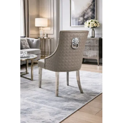 Modern Light Grey PU Upholstered Dining Chair with Lion Knocker