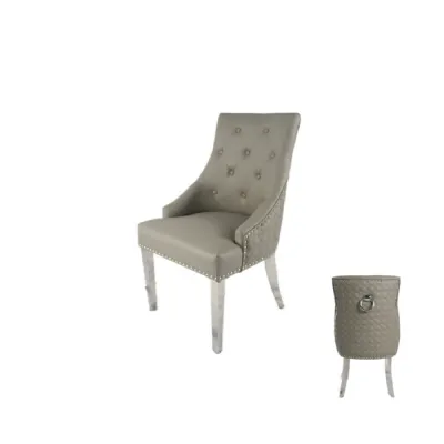 Modern Light Grey PU Dining Chair with Ring Knocker and Chrome Legs