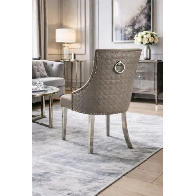 Modern Light Grey PU Upholstered Dining Chair with Ring Knocker