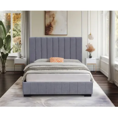 Modern 4ft6 Double Grey Velvet Upholstered Bed Frame