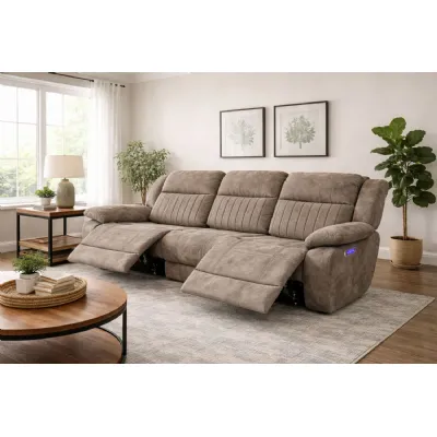 Modern Large 3 Seater Brown Electric Recliner Sofa