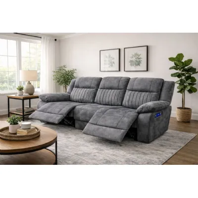 Modern Large 3 Seater Charcoal Electric Recliner Sofa
