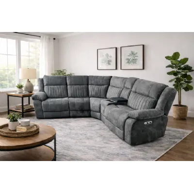 Modern Charcoal Fabric Modular Electric Recliner Corner Sofa with USB Console
