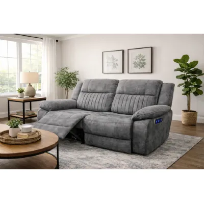 Modern Charcoal Fabric 2 Seater Electric Recliner Sofa