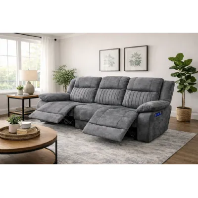 Modern Charcoal Fabric 3 Seater Electric Recliner Sofa