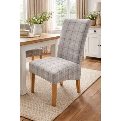 Traditional Grey and Red Check Fabric Dining Chair