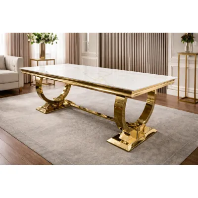 Modern Large Rectangular 2m White Marble Gold Dining Table