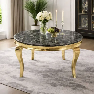 Modern Medium Round 1.3m Black Marble Dining Table