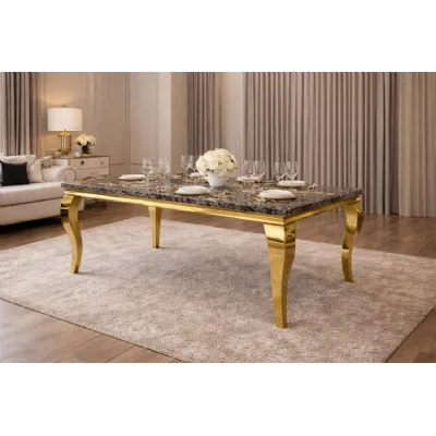 Modern Large Rectangular 2m Black Marble Effect Gold Dining Table