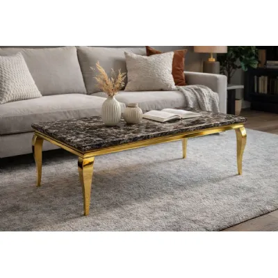 Modern Medium Rectangular Black Marble Effect Gold Coffee Table