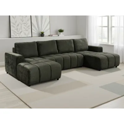 Green Fabric Large U Shape Sofabed with Underseat Storage