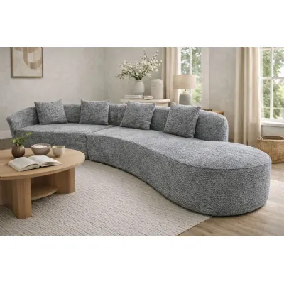 Modern Large 5 Seater Grey Boucle Curved Sofa