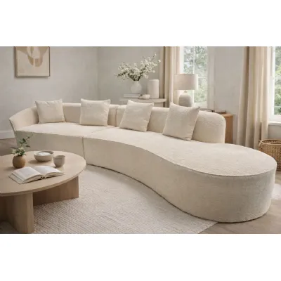 Modern Large 5 Seater Ivory Boucle Curved Sofa