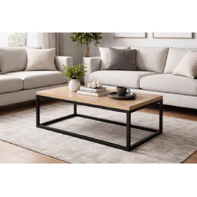 Industrial Oak Effect Coffee Table with Black Metal Frame