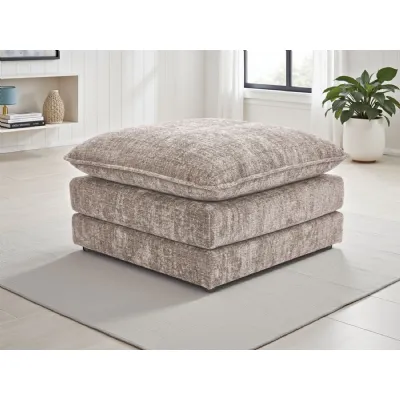 Beige Chenille Fabric Square Footstool Multi Layered