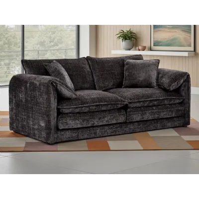 Black Chenille Fabric 3 Seater Sofa Standard Back