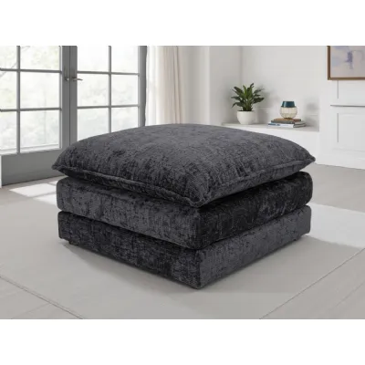 Black Chenille Fabric Square Footstool Multi Layered