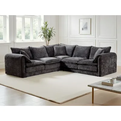 Black Chenille Fabric Large Corner Scatter Back Sofa