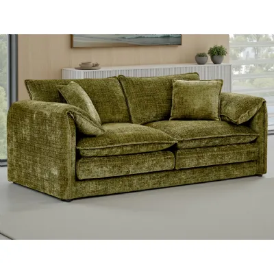 Green Chenille Fabric 3 Seater Sofa Standard Back