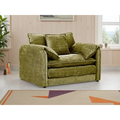 Green Chenille Fabric Armchair Standard Back