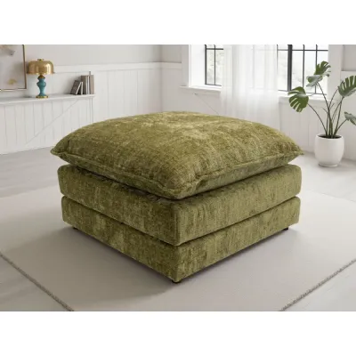 Green Chenille Fabric Square Footstool Multi Layered