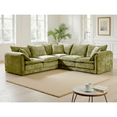 Green Chenille Fabric Large Corner Scatter Back Sofa