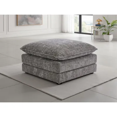 Grey Chenille Fabric Square Footstool Multi Layered