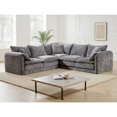Grey Chenille Fabric Large Corner Scatter Back Sofa