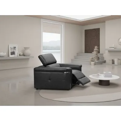 Black Leather Electric Recliner Armchair with Headrest