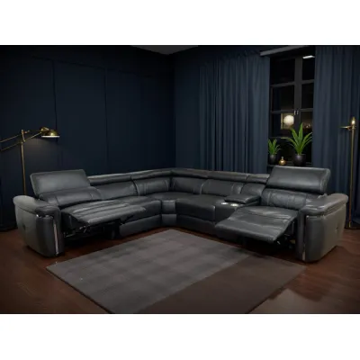 Black Leather Large Electric Recliner Corner Sofa