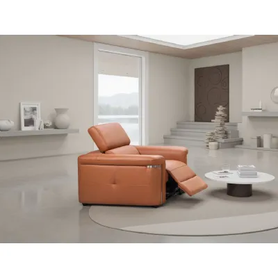Tan Leather Electric Recliner Armchair with Headrest