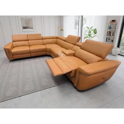 Tan Leather Large Electric Recliner Corner Sofa with Console