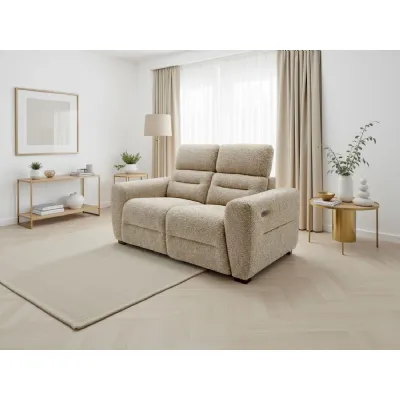 Beige Boucle Fabric 2 Seater Electric Recliner Sofa with USB