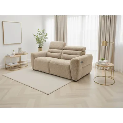 Beige Boucle Fabric 3 Seater Electric Recliner Sofa with USB