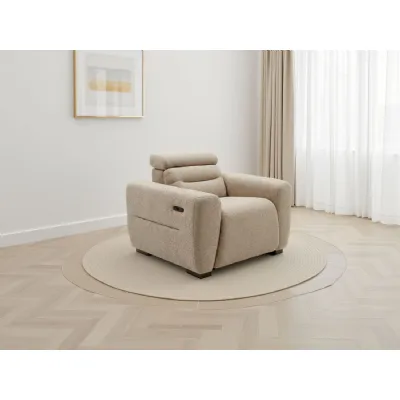 Beige Boucle Fabric Electric Recliner Armchair with USB