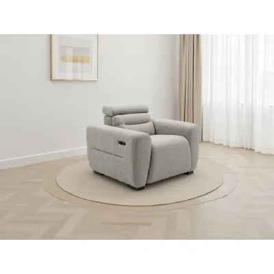 Grey Boucle Fabric Electric Recliner Armchair with USB