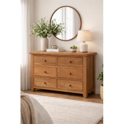 Natural Oak 6 Drawer Chest with Spacious Bedroom Storage