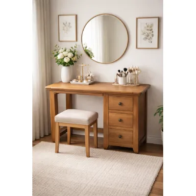Natural Oak Rectangular 3 Drawer Bedroom Dressing Table