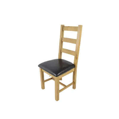 Natural Oak Ladder Back Dining Chair with Black Faux Leather Seat