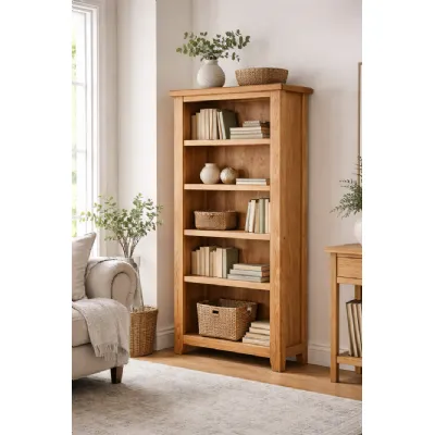 Natural Oak Large Bookcase with 5 Open Shelves